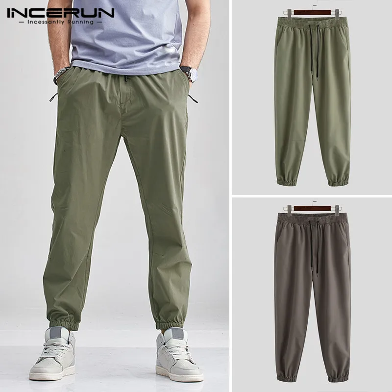 

INCERUN Solid Color Casual Pants Men Elastic Waist Joggers Long Trousers Baggy Streetwear Fashion Men Cargo Pants Harajuku 5XL