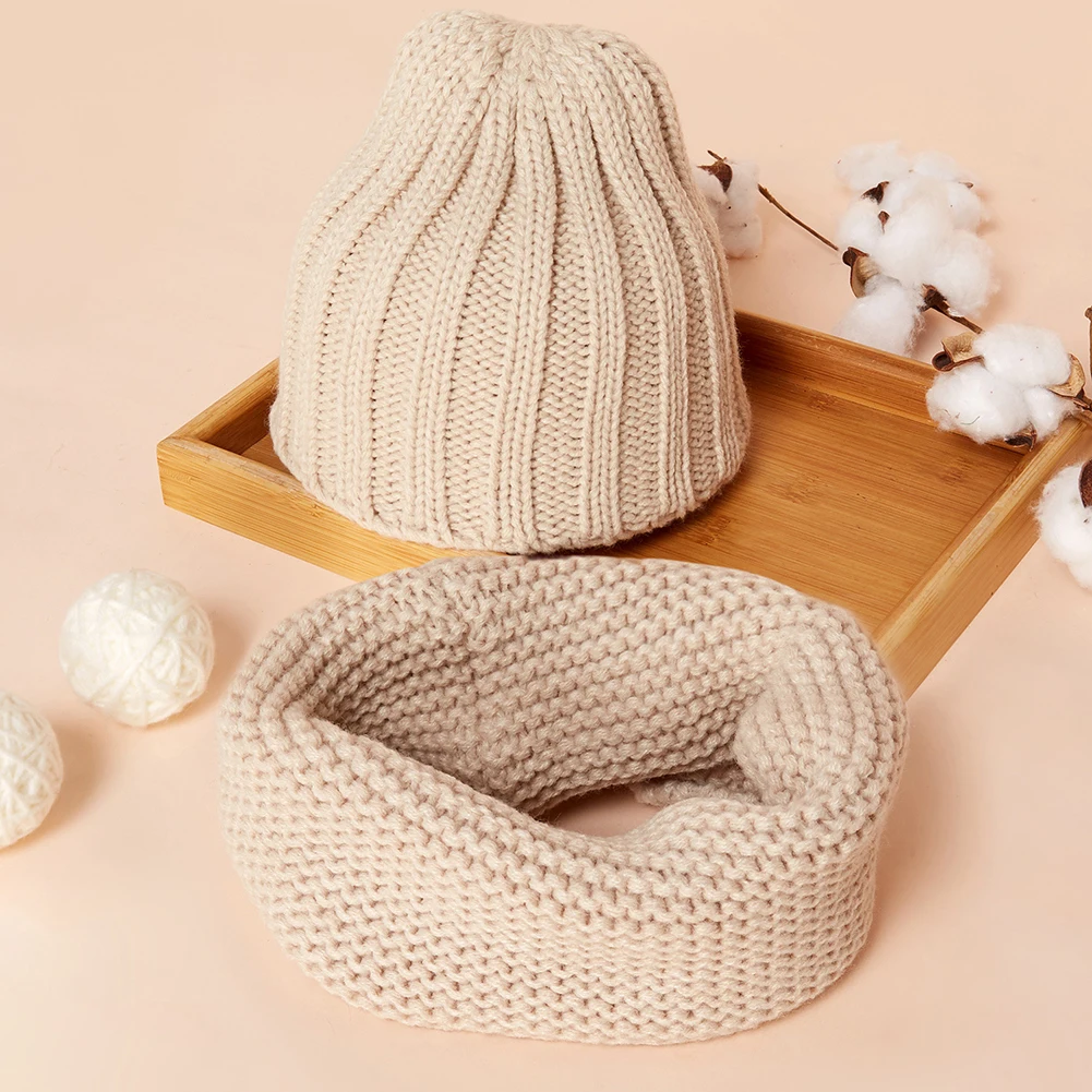 Lovely Cute Soft Baby Kids Boy Girl Yarn Knitted Winter Warm Beanie Cap Hat Scarf Spring Warm Neck Collar Kids Beanies Sets