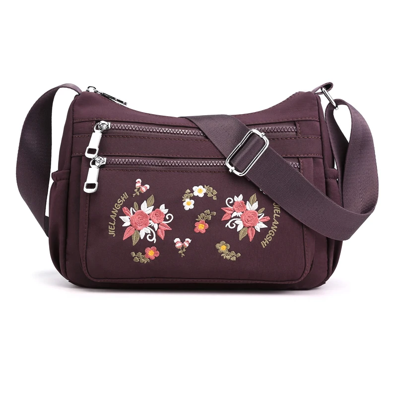 Flower Embroider Nylon Women Shoulder Bags Female Messenger Bag Girls