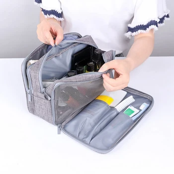 

Larger Toiletry Bag Multi-pocket Cosmetic Bag Oxford Cloth Toiletry Organizer Bag Wet And Dry Separation Bag with Top Handle
