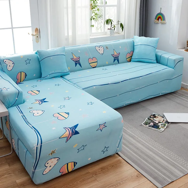Stretch Sofa Covers Sectional Elastic Sofa Cover for Living Room Blue Couch Cover Slipcovers Single/Two/Three/Four Seat 0040