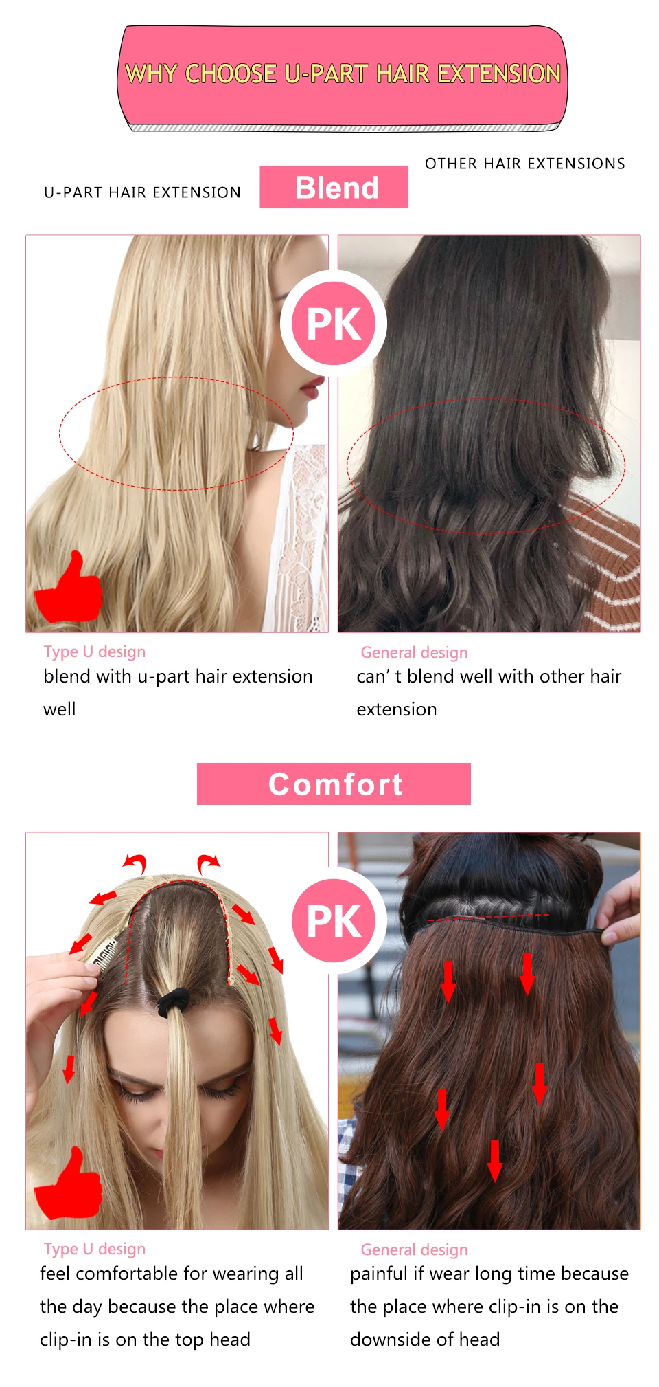Synthetic 24&Quot; 20&Quot; 16&Quot; Clip In Hair Extension U Part Natural Hair Straight Long Blonde Black False Hair Piece Hairpiece