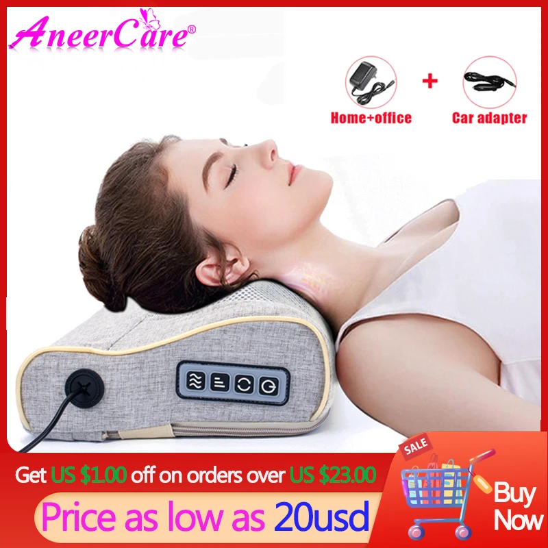 Aneercare Neck Massager Back Massage Pillow Masajeador Electric Infrared Heating Tuina Body Relaxation Shiatsu Device Cervical