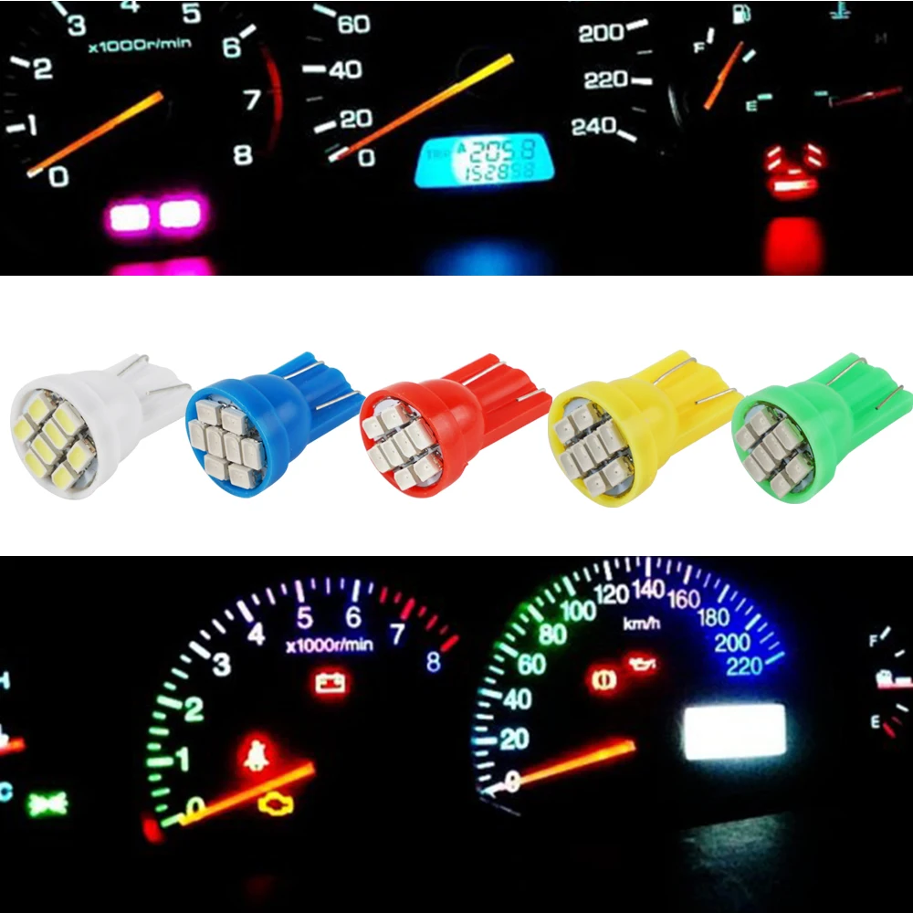 10x 1//2/" Sockets Instrument Gauge Cluster Dash Light 10x Red T10 194 LED Bulbs