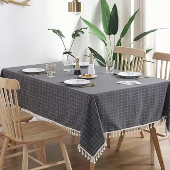 

minimalist gray dotted lattice tassel lace cotton linen tablecloth tablecloth universal cover towel