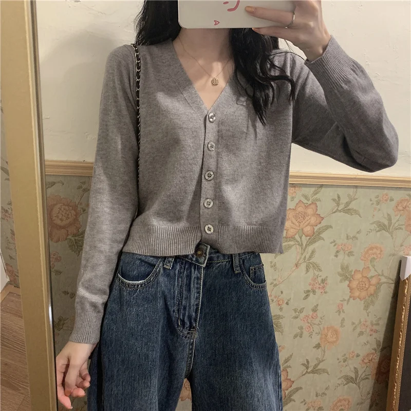 Sweater Unif Cardigan Coat Women's Autumn And Winter Short Long Sleeved Top With Thin V-neck Bottom Shirt |