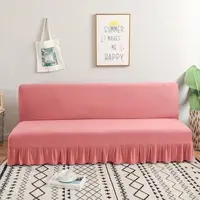 Solid Color Series Sofa Cover With Skirt Edge For Folding Sofa Cover Without Armrest All-inclusive Elastic Slipcover Protector 2