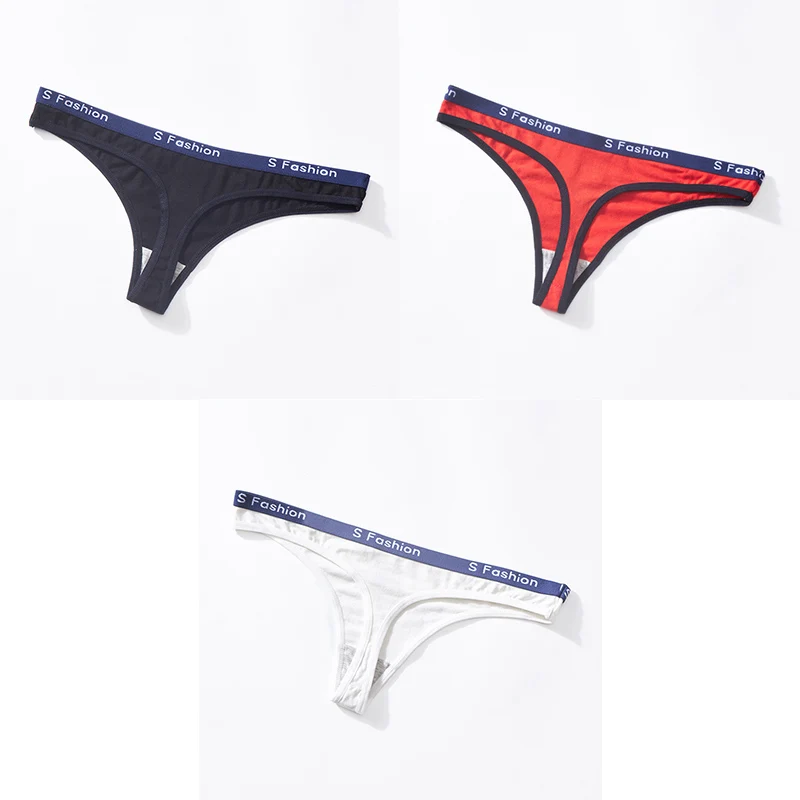 Underwear Woman Cotton Panties Sexy Solid Thongs G-string T-back Sports Soft Cotton Woman Panties Underwear 3 Pieces Aofeiqike - Цвет: black red white