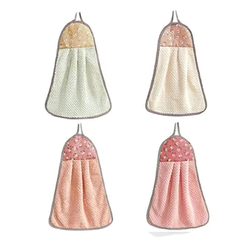 

4 pcs/set Soft Coral Velvet Hanging Bath Towel Absorbent Cloth Quick-drying Hand Kitchen Bathroom Towels Kitchen Accessories