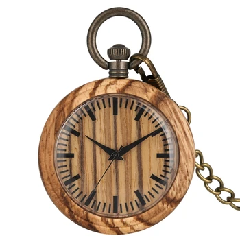 

Vintage Wood Watch Quartz Analog Pocket Watch Portable Standard Wooden Clock Chain Watch Collection Souvenir Gifts for Men Women