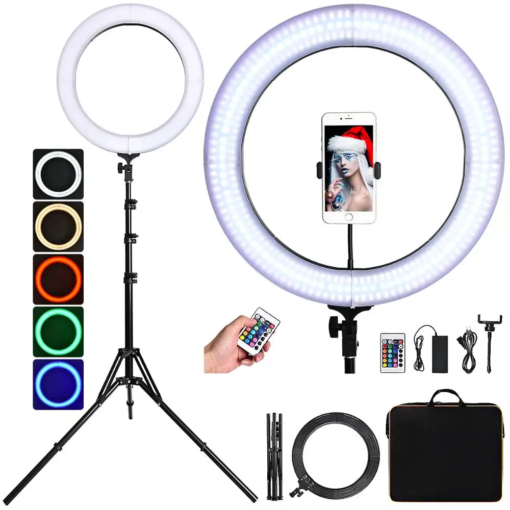 

FOSOTO 18 Inch RGB Ring Light 3000-6000K Led Ring Lamp With Tripod Remote Photography Lighting For Camera Phone Makeup Youtube
