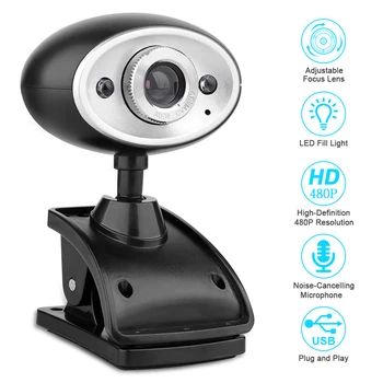 

Webcam PC USB Camera 360 Degree Rotation 480P HD Built-in Mic Live Streaming Webcam for Conference and Video Call