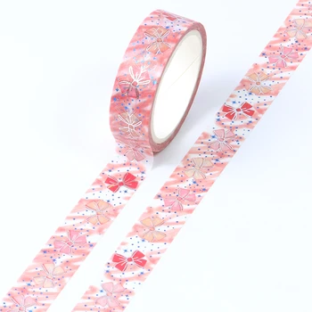 

New Blue and Silver Foil Pink Bow-knot Washi Tape Rice Paper DIY Planner Scrapbooking Adhesive Masking Tape 1.5cm*10m Stationery