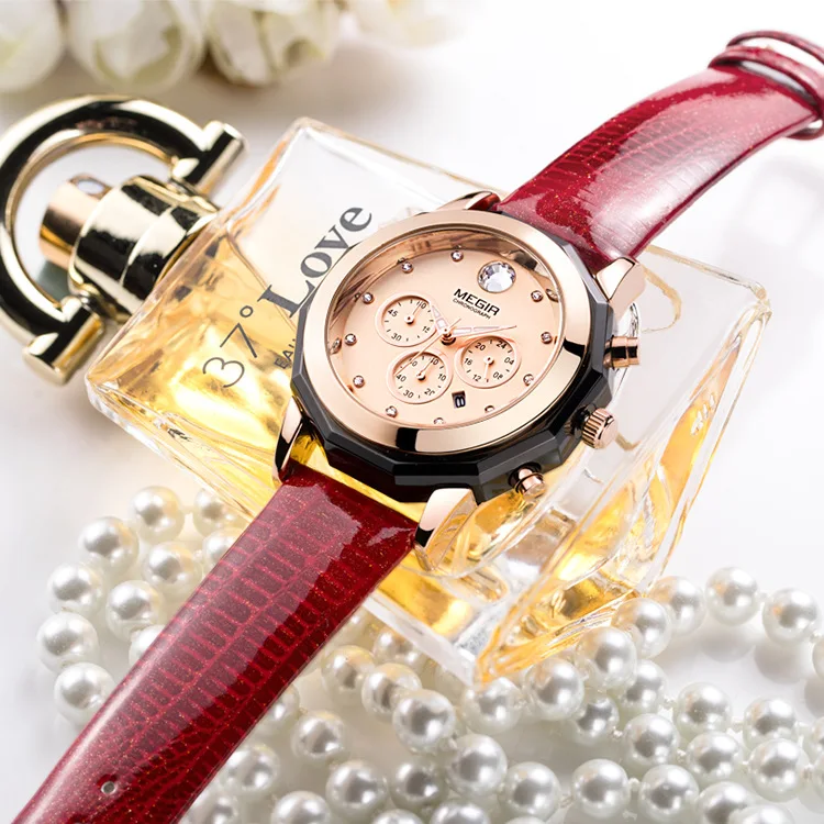 

[Multi-functional Timing Diamond Set Quartz Ladies' Watch] Model: 2042l. Megir Of WOMEN'S Watch Symmetrical