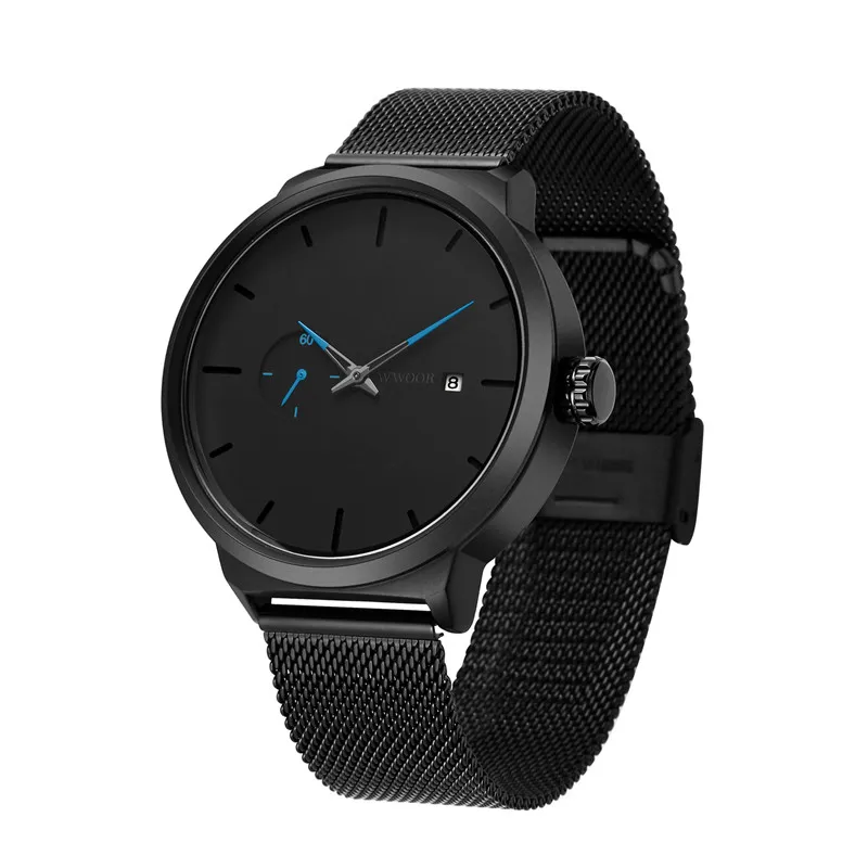 Orologio da uomo grande diametro 48mm WWOOR 8872 cinturino in maglia nera orologi  da polso da uomo orologio da polso al quarzo con data impermeabile  Dropshipping|Quartz Watches| - AliExpress