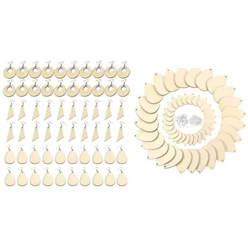 

50X Wooden Earring Blanks Unfinished Wood Pendant,100 Pieces Earring Hooks & 60Pcs Unfinished Wood Blank Earrings