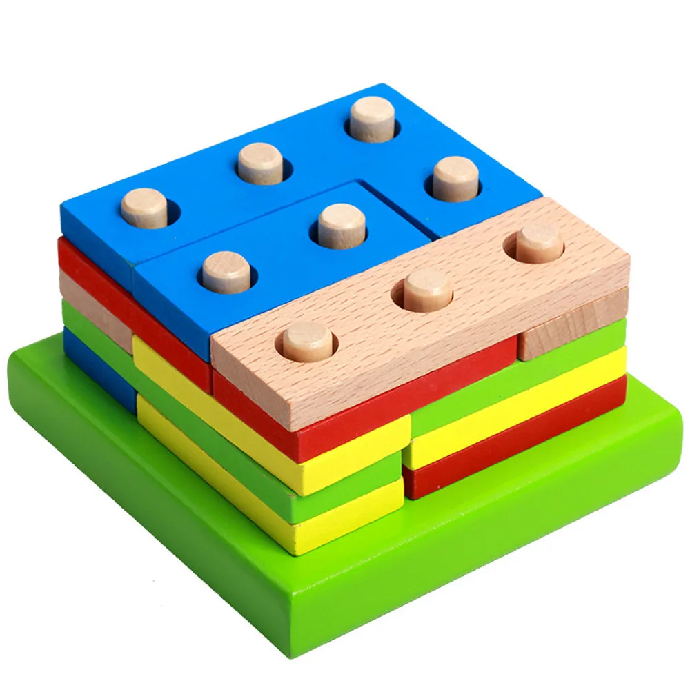 

Children's wooden building blocks Montessori Wooden Puzzle Kids Toy Geometric Sorting Board Kids Educational Toy L0219
