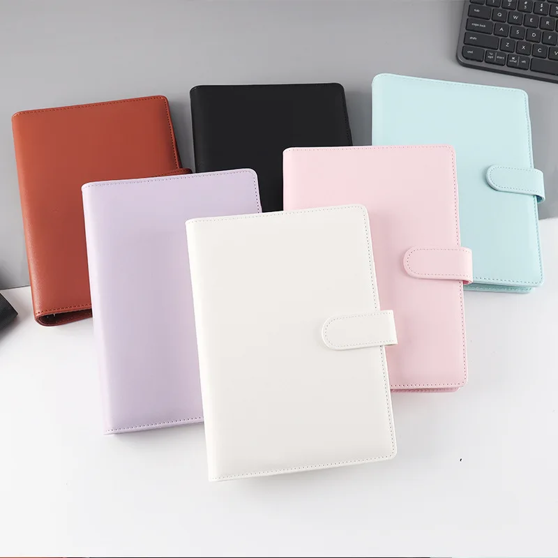 A5 Pu Leather 6 Ring Binder Notebooks Planner Covers Pink Cute Macaron Journal Note Agenda Diary Book Office and School Supplies