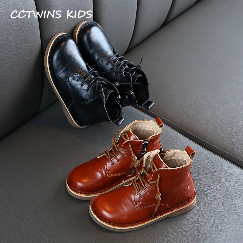 CCTWINS Kids Shoes Autumn Fashion Girls Black Martin Boots Boys Real Leather Dress Shoes Children Retro Casual Boot MB021