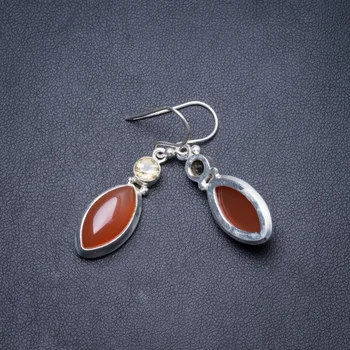 

Natural Carnelian and Citrine Handmade Unique 925 Sterling Silver Earrings 1 1/2" Y2322