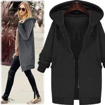 

2017 Spring Autumn Winter Large Size Brushed And Thick-Style Long Jacket