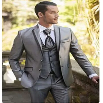 

New Classic Men’s Suit Smolking Noivo Terno Slim Fit Easculino Evening Suits For Men Grey formal business warm groom wedding Bri