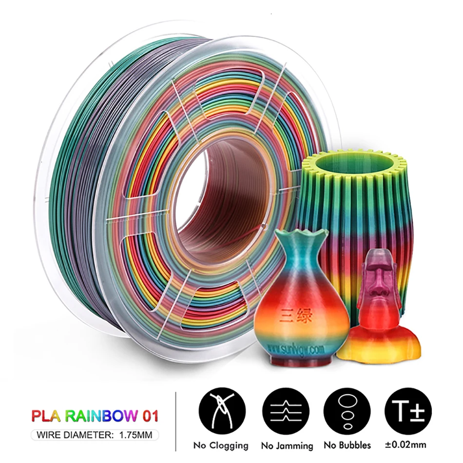 SUNLU Rainbow PLA Filament 1.75MM 1KG Colorful PLA Filament Dimension Accuracy+/-0.02mm New Arrival 3D Printer Material