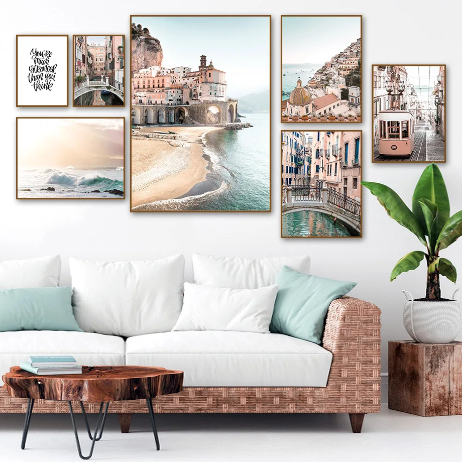 Amalfi-Coast-Seaside-Waves-Tram-Venice-Nordic-Posters-And-Prints-Wall-Art-Canvas-Painting-Wall-Pictures