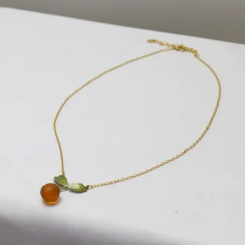 

Handmade jewelry natural orange lemon Necklace women fashion elegant plant series chain necklace