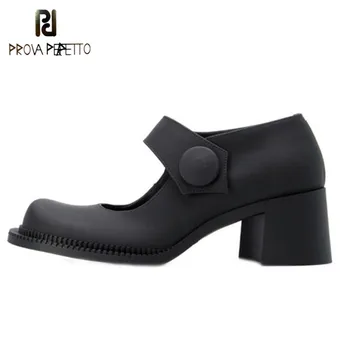 

Prova Perfetto Black Buckle Round Toe Leather Shoes Women Sexy High Heel Single Shoes Woman High Quality Outdoor Mary Jane Shoes