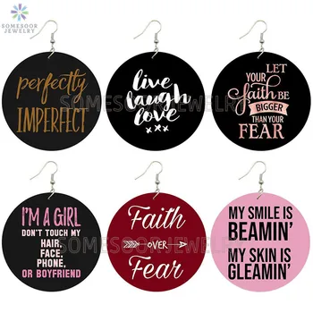 

SOMESOOR Inspiring Melanin Sayings Print Wooden Drop Earrings Faith Over Fear live Laugh Love Perfect Black Wood Dangle Jewelry