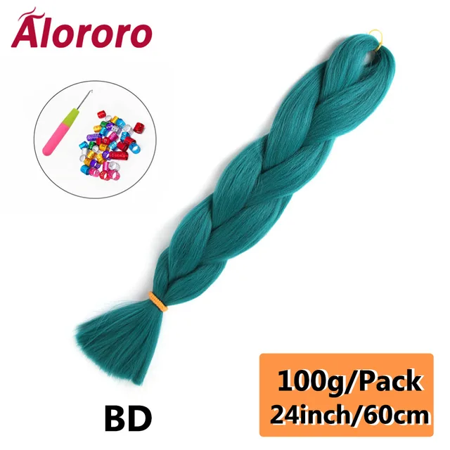 Jumbo Braid Hair Extensions Green Synthetic Braiding Hair 24 Inch Afro Blue Pink Purple Blonde Ombre Hair for Braids Alororo 24inches-BD