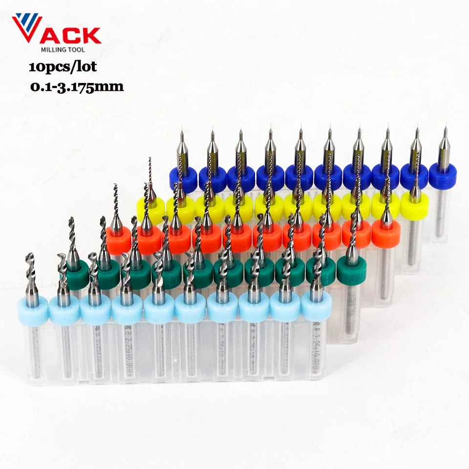 Vack 10Pcs Pcb Mini Set Di Punte Da Trapano In Metallo Duro In Acciaio Al Tungsteno Per Circuiti Stampati Kit Di Utensili Per Macchine Cnc 3.175Mm
