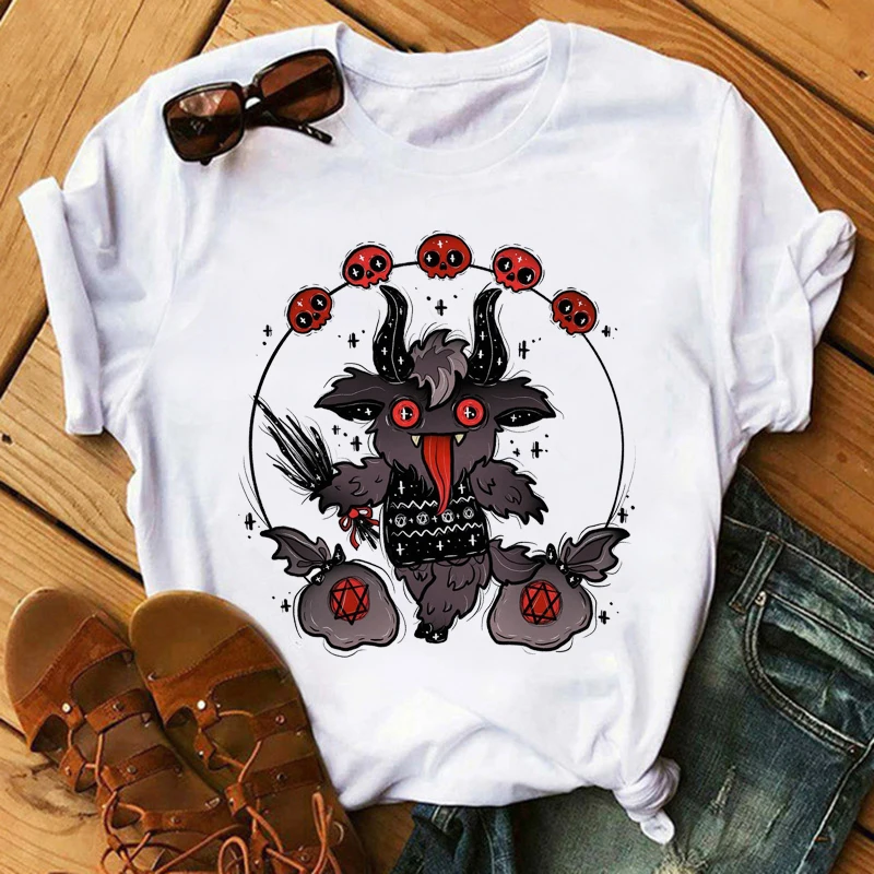 Satan Demon Death Scary T Shirt Women Devil Satanist Funny Cartoon T-shirt Grim Reaper Baphomet Tshirt Satanism Top Tees Female summer crop top