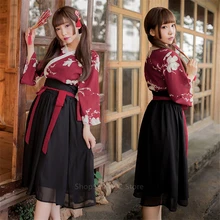 Платье-кимоно в японском Стиль Цветочный принт юката Сакура девушка платье-хаори с длинным рукавом модные пикантные Винтаж Япония корейский Костюмы