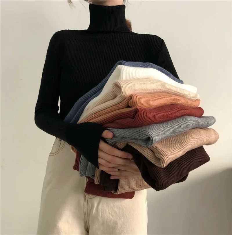 

Autumn 2020 new all-match solid color slim slimming turtleneck high-neck warm long-sleeved knitted sweater women woman sweaters