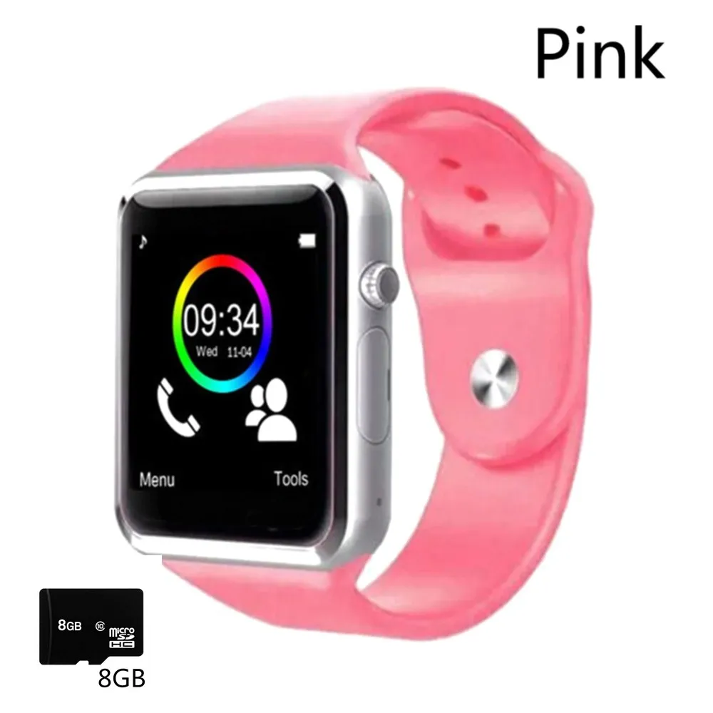 A1, наручные часы, Bluetooth, Смарт-часы, спортивные, шагомер, с sim-камерой, Смарт-часы для смартфонов Android, мужские, wo, мужские Смарт-часы - Цвет: pink 8G card