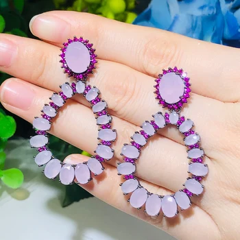 

CWWZircons Chic Oval Cut Rose Red CZ Pink Stone Long Dangle Drop Earrings Fashion Brand Ladies Daily Party Jewelry CZ665