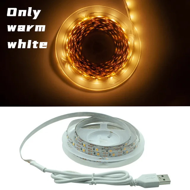LED Strip Light RGB 2835 Flexible Lamp Tape Diode USB Cable 3 Key Control DC5V 1M 2M 3M 4M 5M Desk Screen TV Background Lighting Only warm white