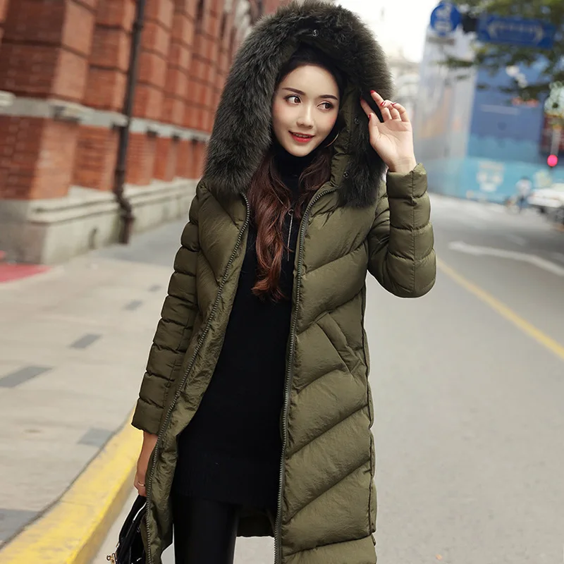 

2016 Winter New Style Fashion Large Fur Collar Hooded Solid Color Slim Fit Slimming WOMEN'S Cotton-padded Clothes Zipper Cotton