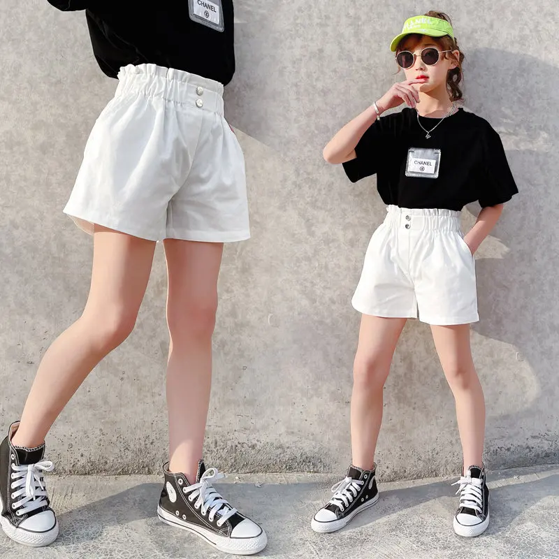 Big Girls White Khaki Color Short Jeans Kids Elastic Waist Shorts Pants  Teenager Summer Casual Short Pants 11 11 Years Old