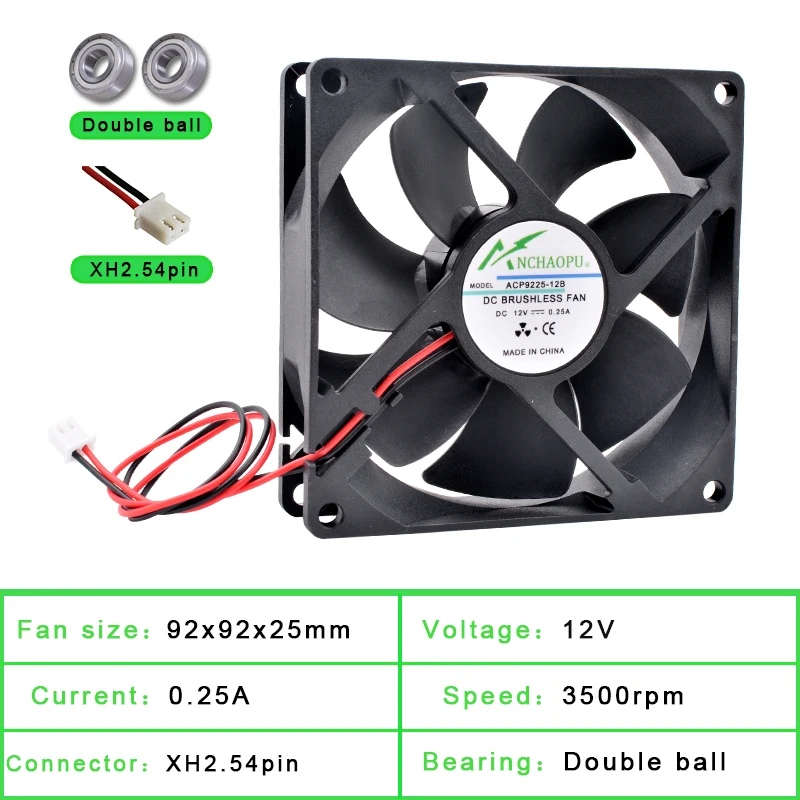 Cooling Fan ACP9225 9cm 92mm 92x92x25mm 9025 DC5V 12V 24V 2pin For Chassis Power Inverter