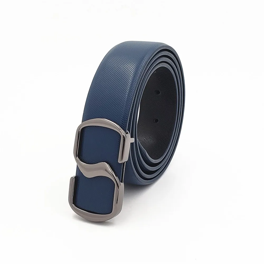 Luxury Smooth Buckle Brand Designer Belts Men High Quality Women Punk Fashion Belt Genuine Leather Male Trendy Strap for Jeans - Цвет: Gun Blue