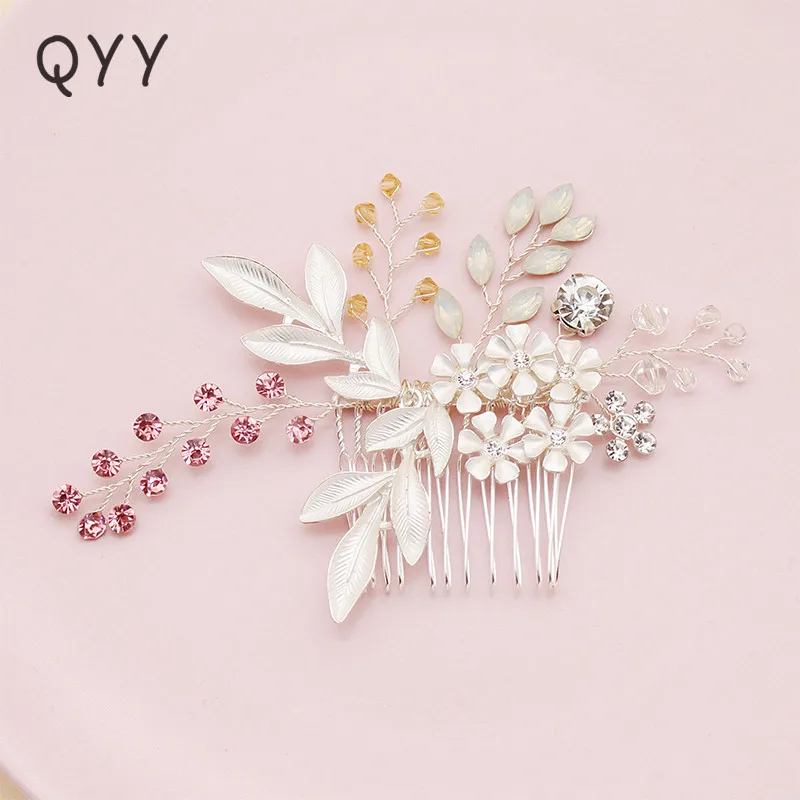 

QYY Classic Small Flower Crystal Hair Comb Wedding Hairpins Clips Bridal Hair Accessories Jewelry Fashion Headpieces for Bride