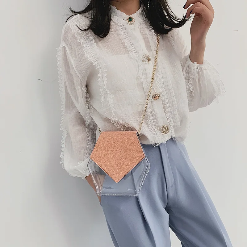 

2019 New Style Transparent Chain Portable Makeup Bag Waterproof Oblique Shoulder Bag WOMEN'S Fashion Handbag Jelly Bag