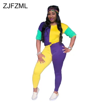 

Color Block Spliced Two Piece Set Women's Costume Crew Neck Three Quarter Sleeve Shirt Pencil Legging Lounge Wear Plus Size Suit