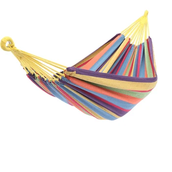 

200*150cm Portable Polyester & Cotton Hammock Color Strip Suitable for Outdoor Backyard Camping Hiking