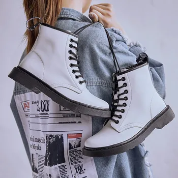 

Winter Women Boots Warm Motorcycle Boots Leather Platform Sneakers Fur White Snow Boots Lace Up Punk Bota Feminina 2020 Big Size