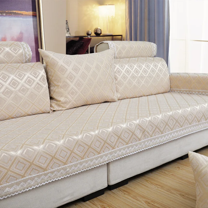 

Xiaoxiaojiaju Chenille Fabric Sofa Cushion Seat Cover Profession Customizable Four Seasons Anti-slip Pink Beige