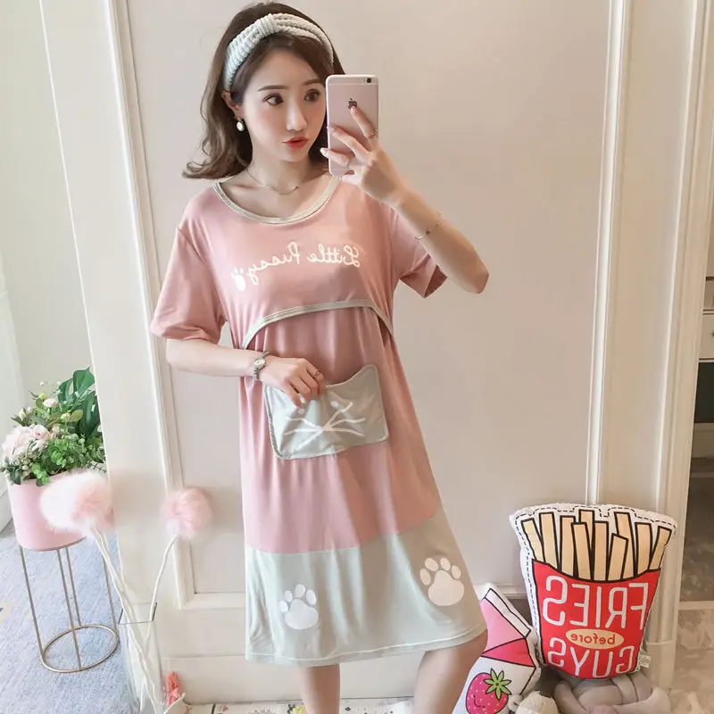 Breastfeeding Sleepwear Dress Hospital-Clothes Pregnancy-Nightgown Maternity-Nursing